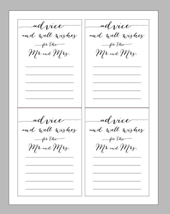 Printable Digital Wedding Advice Card Wisdom And Wishes