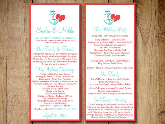 Printable Wedding Program Template Instant Download Anchor Love 