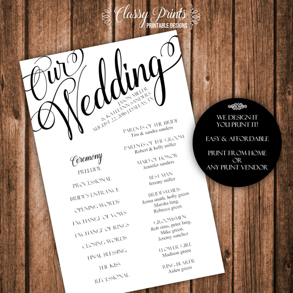 Printable Wedding Program Wedding Program Template DIY Wedding 