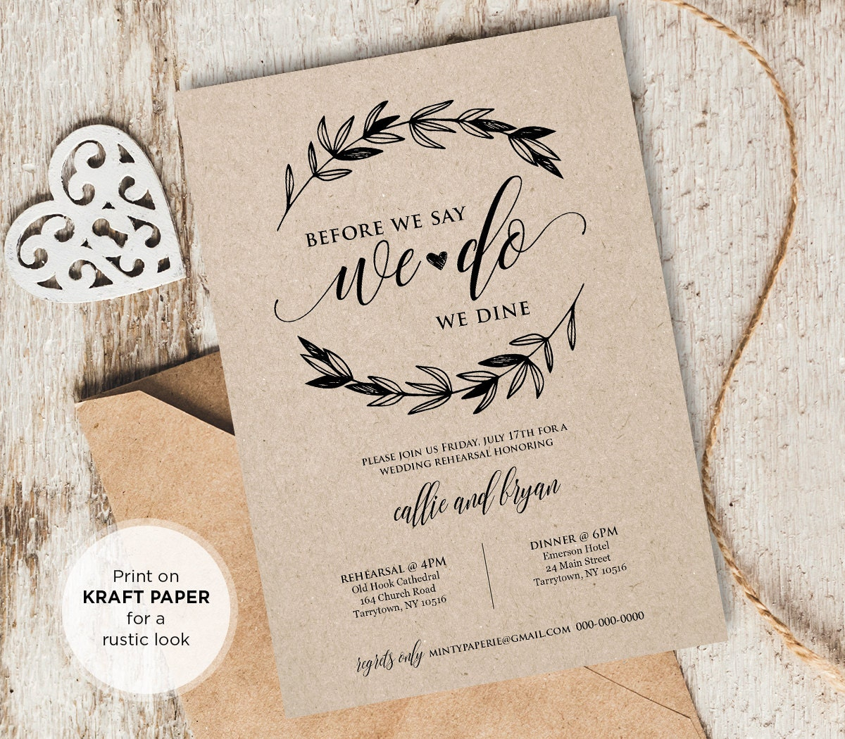 Rustic Wedding Rehearsal Invitation INSTANT DOWNLOAD Printable 