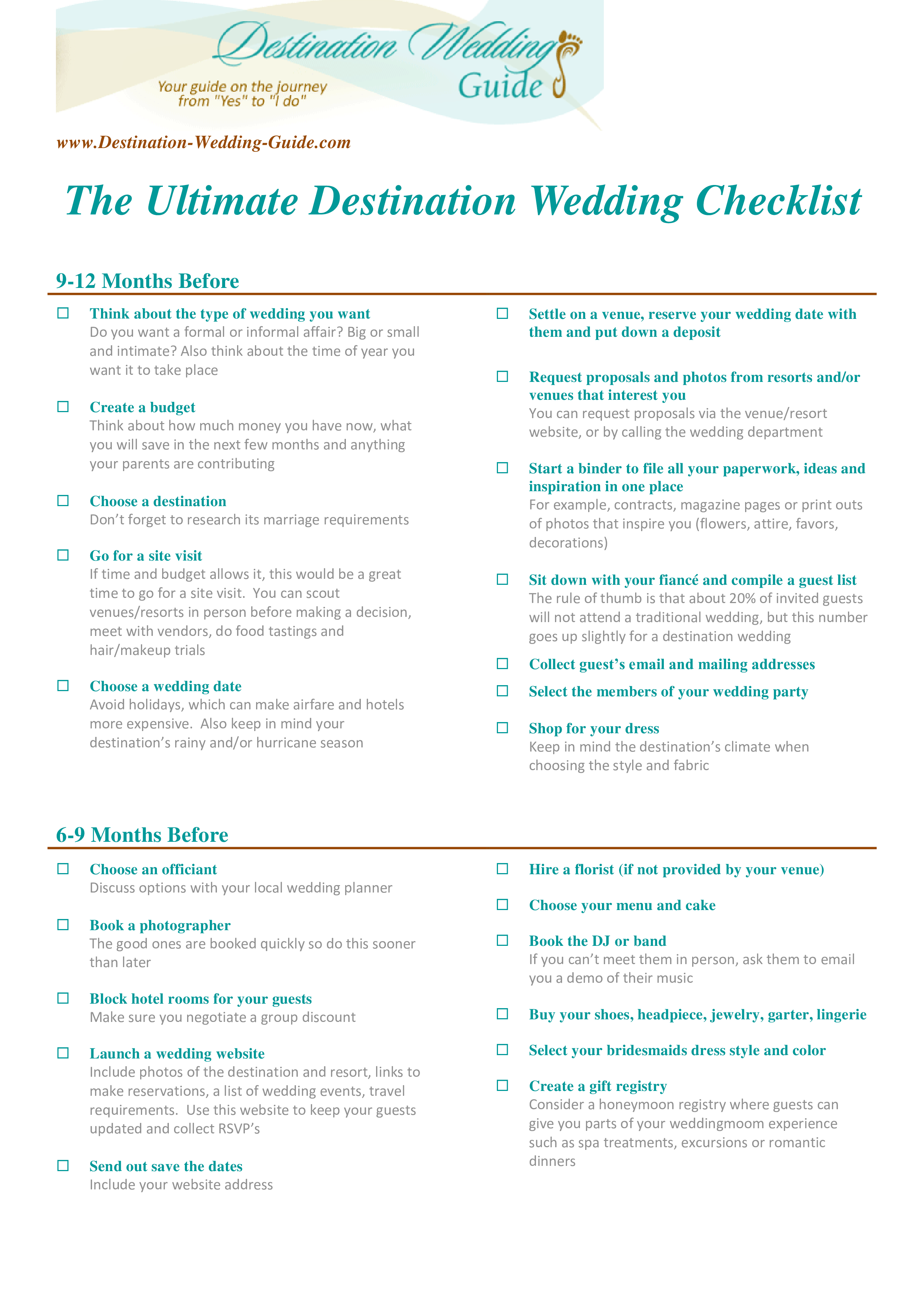 Ultimate Destination Wedding Checklist Templates At 