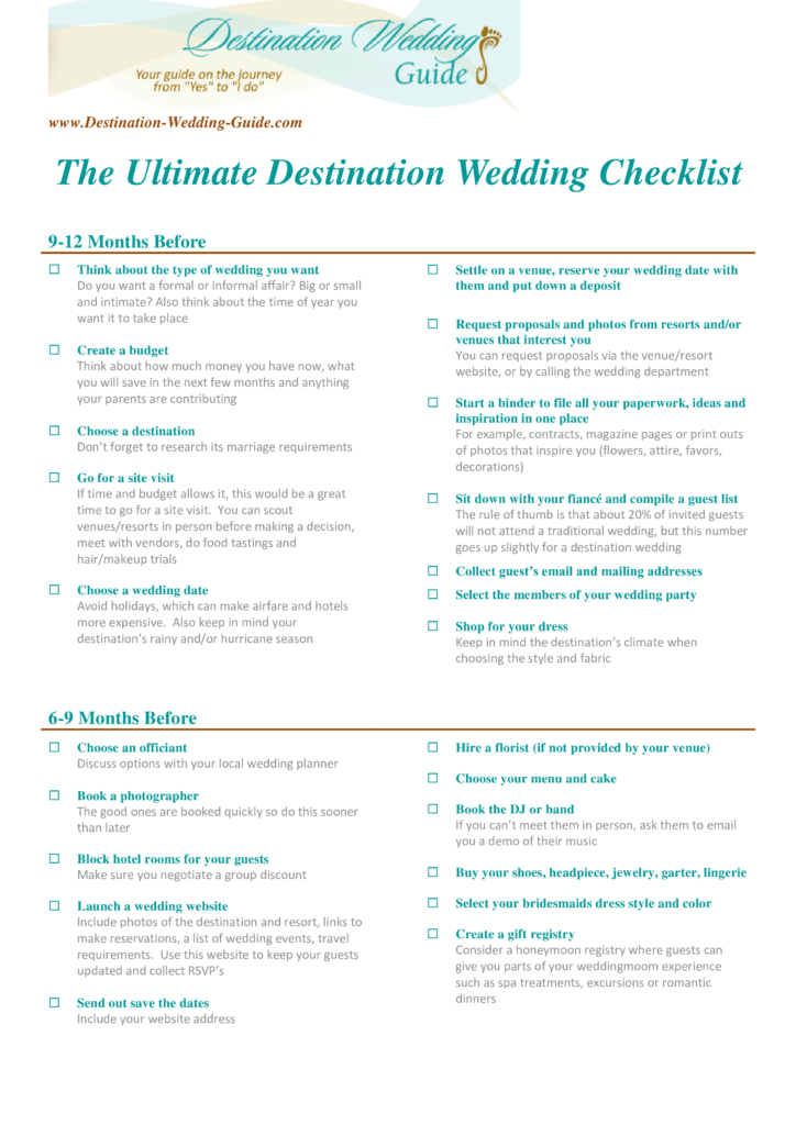 Ultimate Destination Wedding Checklist Templates At 