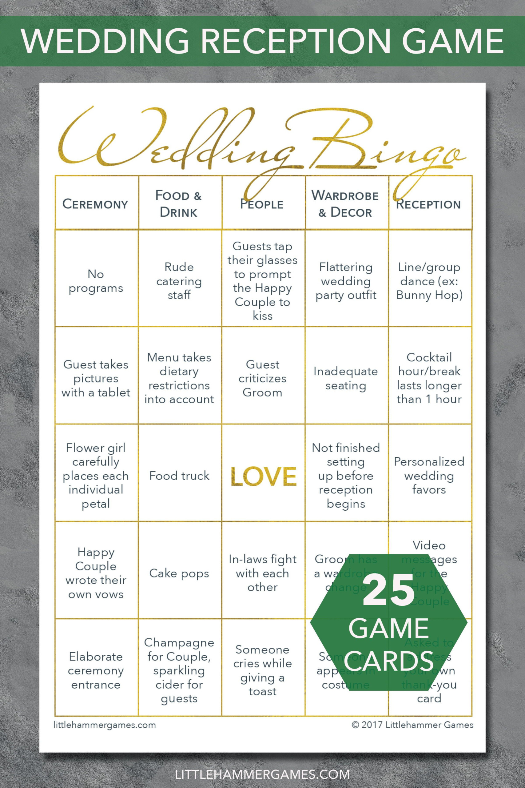 Wedding Bingo Gold Printable Game Cards Wedding Bingo Wedding 