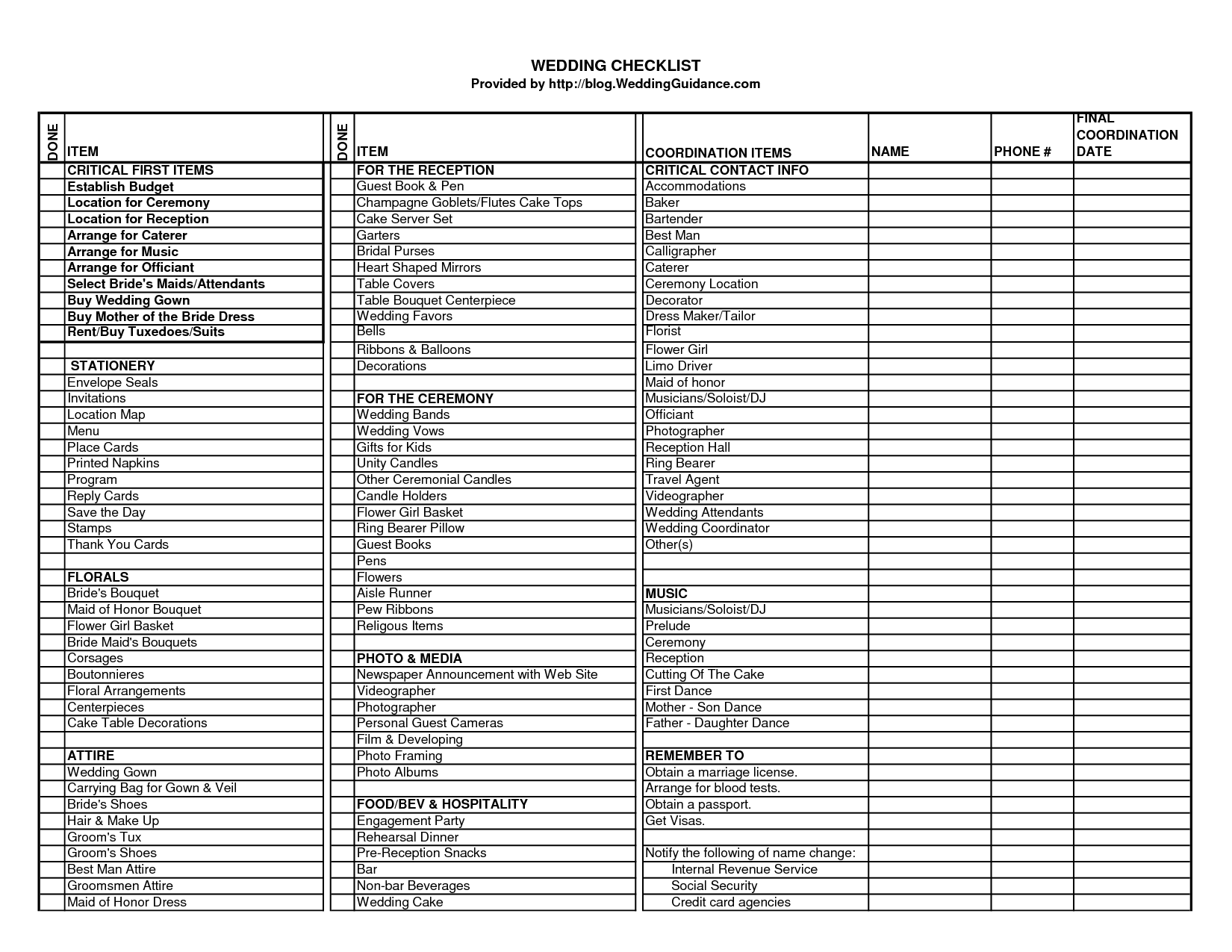 Wedding Checklist Excel Templates xls Wedding Checklist Excel 