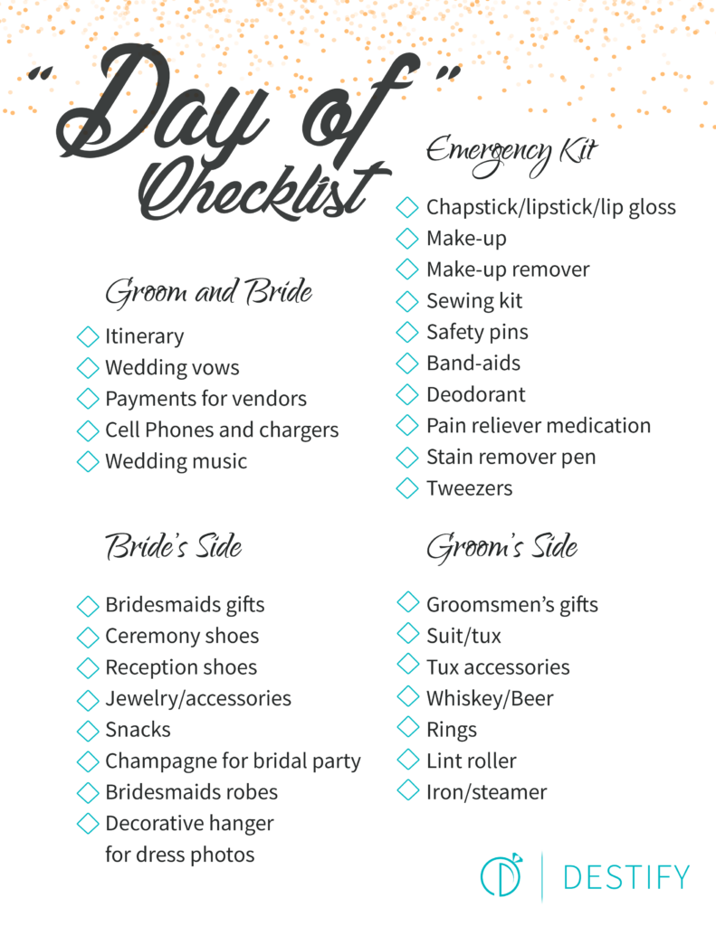 Wedding Day Of Checklist Wedding Day Checklist Destination Wedding 