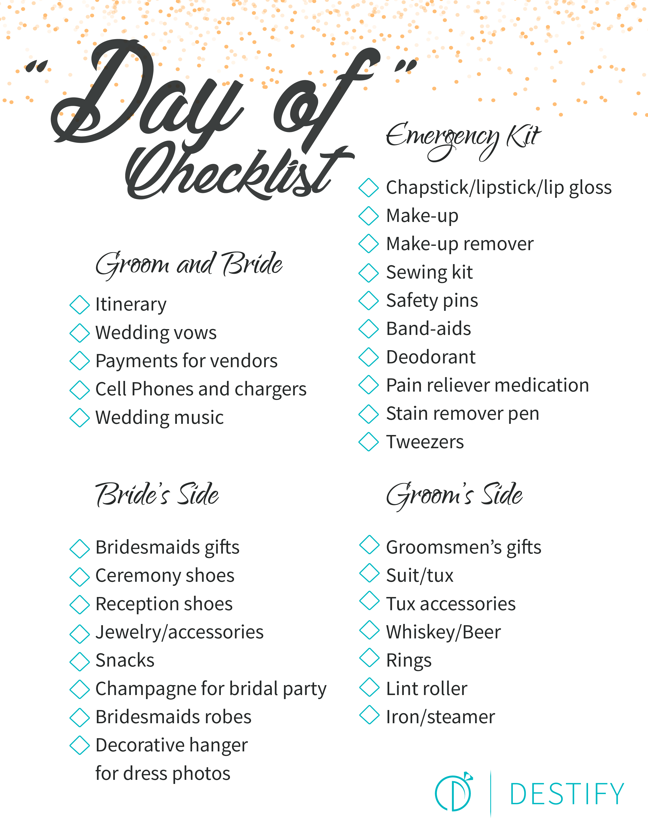 Wedding Day Of Checklist Wedding Day Checklist Destination Wedding