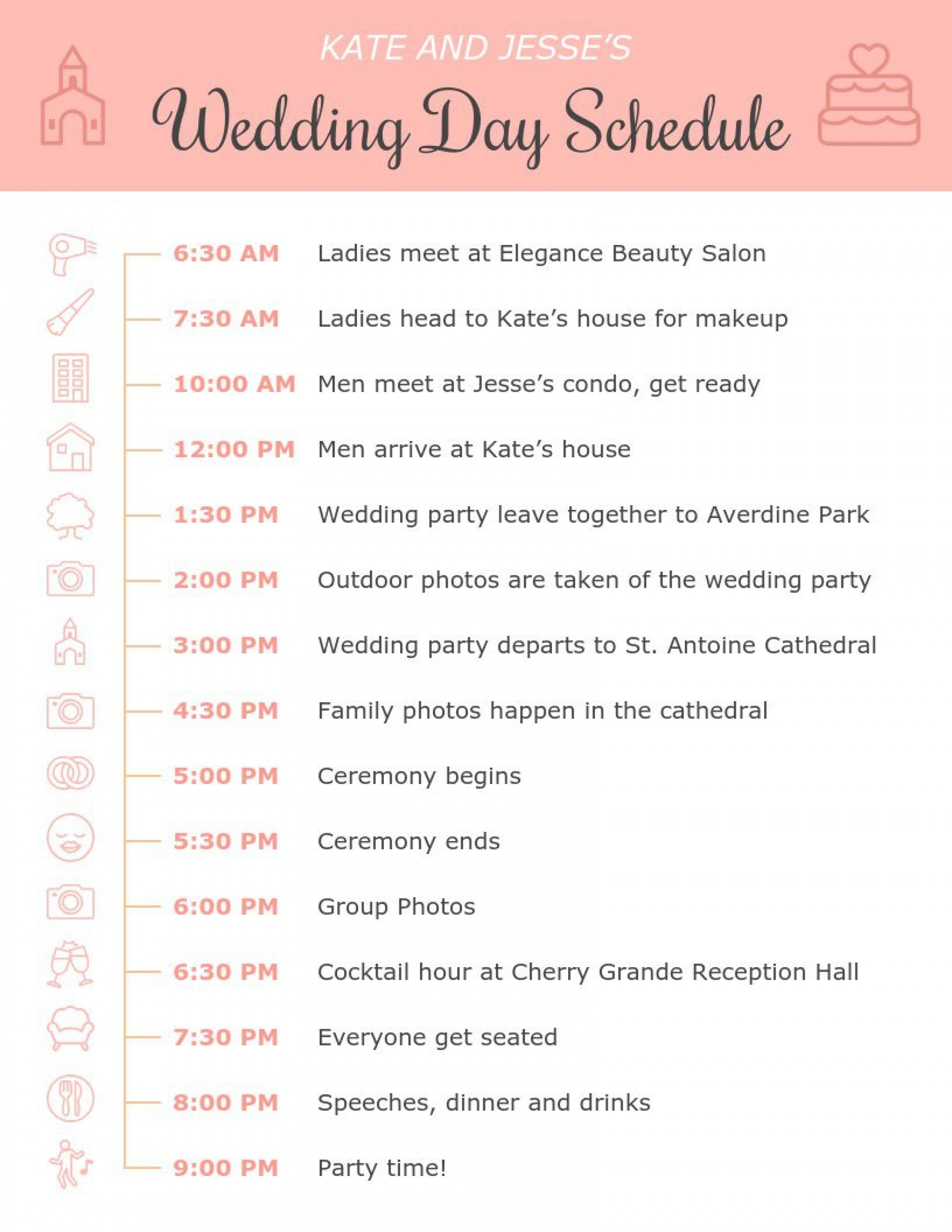 Wedding Day Timeline Template Addictionary