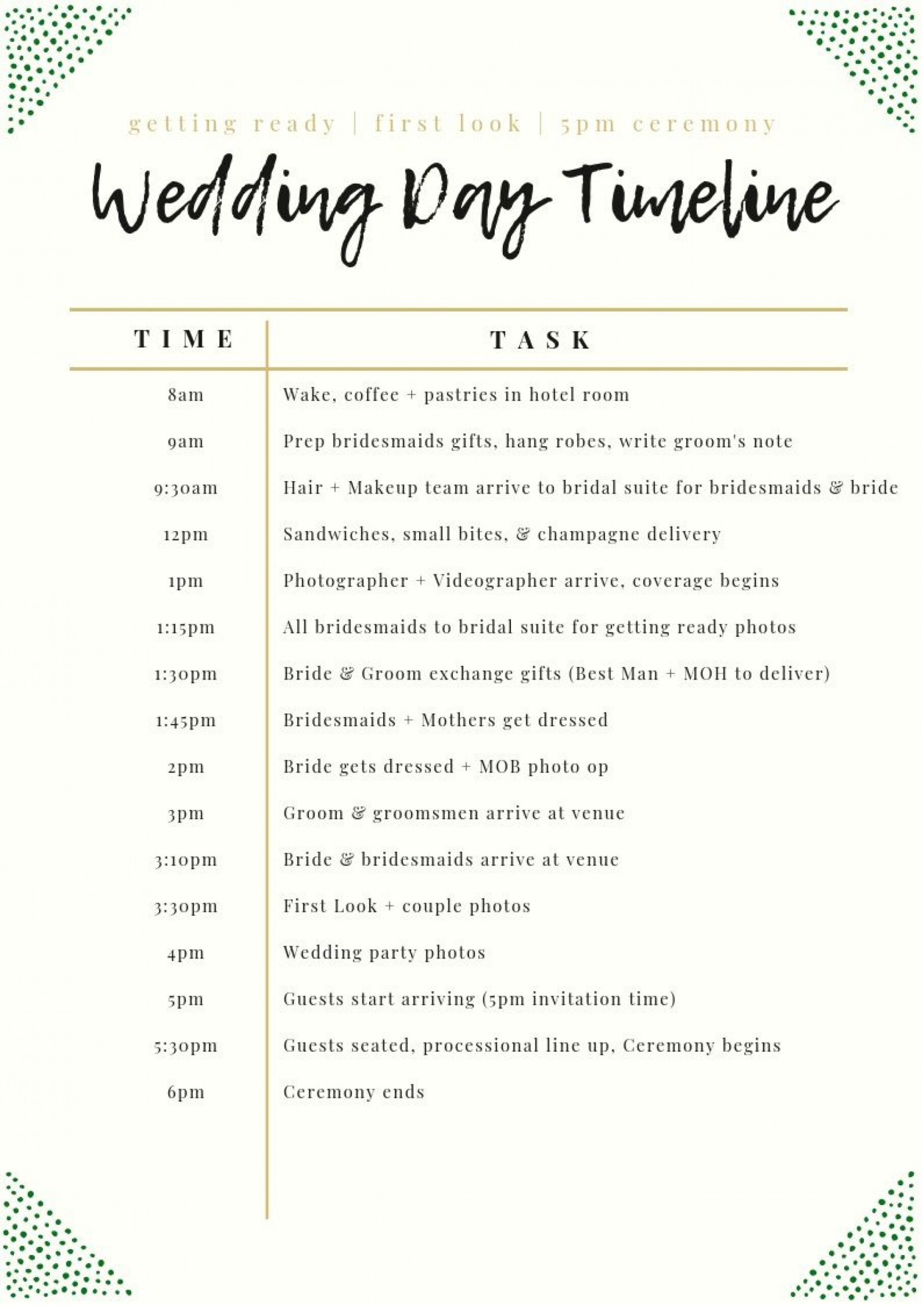 Wedding Day Timeline Template Free Addictionary