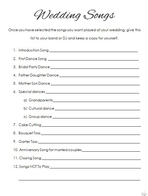 Wedding Dj Worksheet And Checklist Worksheet