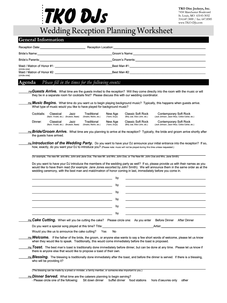 Wedding Dj Worksheet Fill Out And Sign Printable PDF Template SignNow