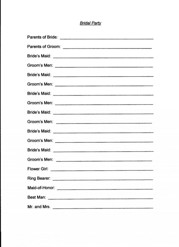 Wedding Guest Checklist Bridal Parties Wedding Party List Wedding 