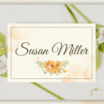 Wedding Name Card Template With Watercolor Orange Flowers Digital