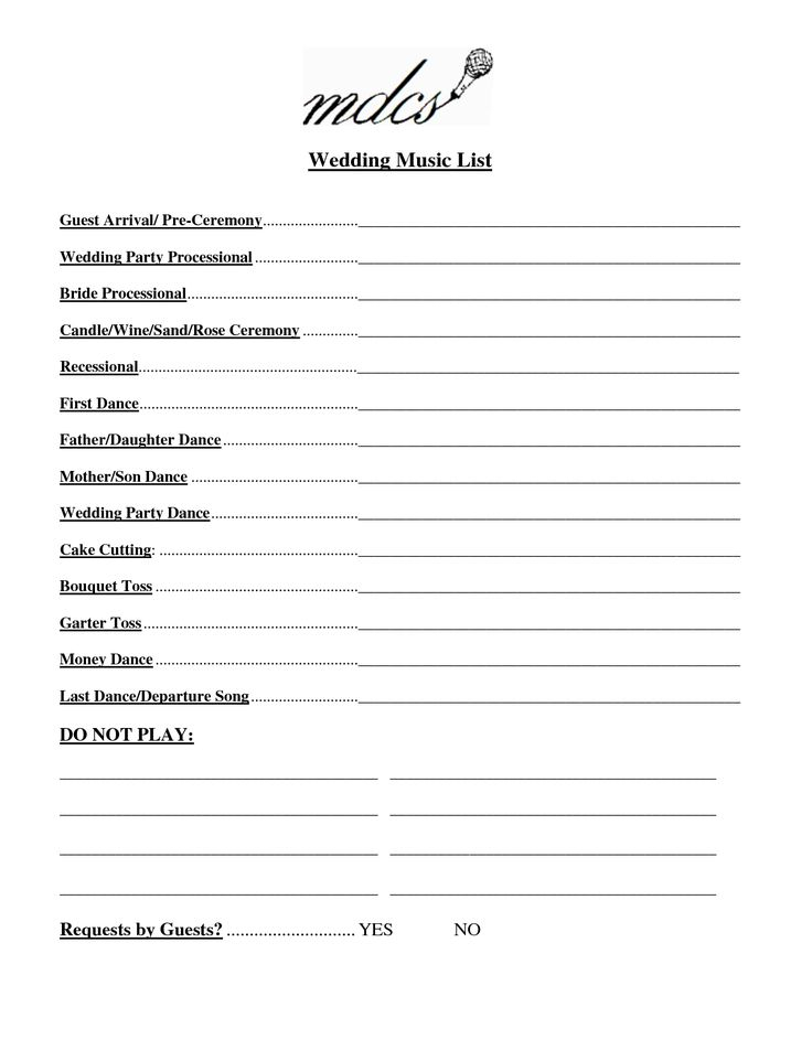 Wedding Party List Template Free FosterHaley Wedding Music List 