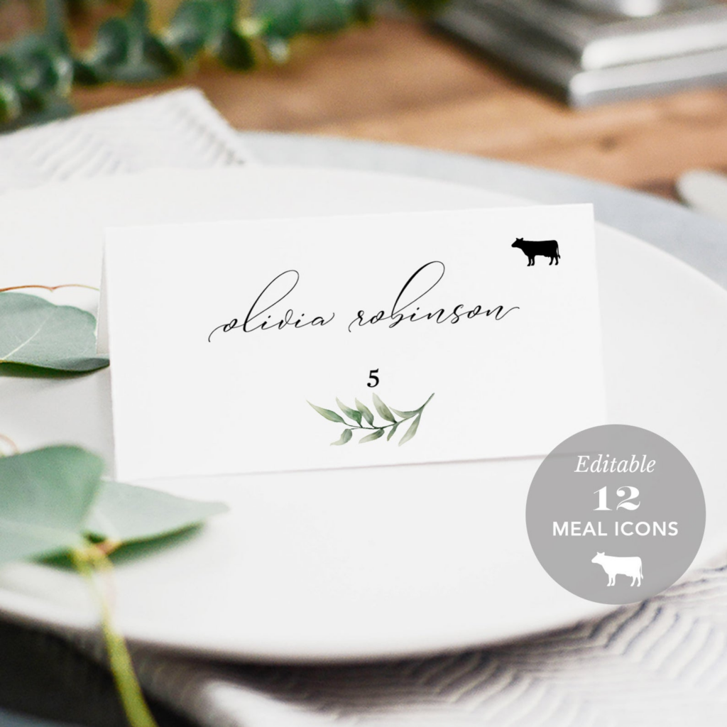 Wedding Place Card Printable Place Card Template Meal Choice Etsy 