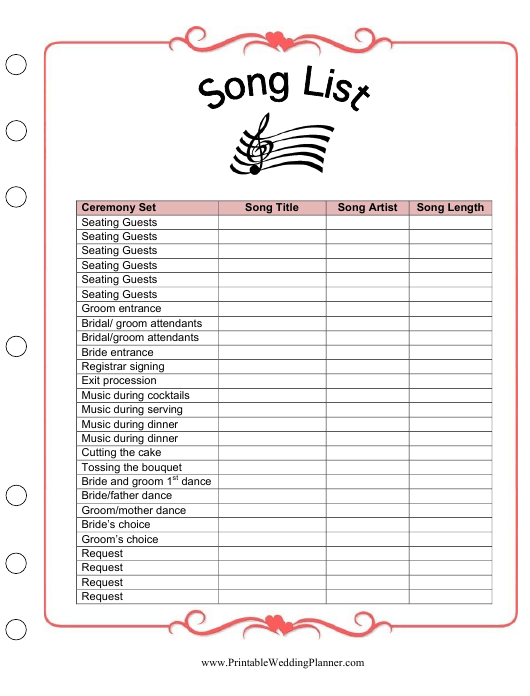 Wedding Playlist Template Download Printable PDF Templateroller