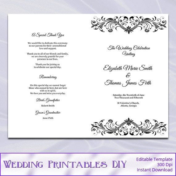 Wedding Program Booklet Template Black And White Diy