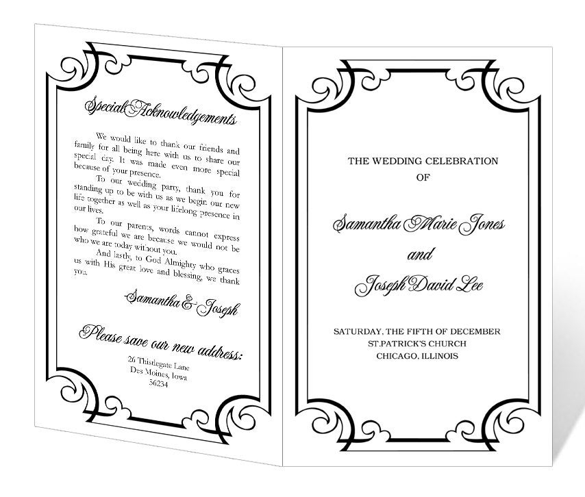 Wedding Program Template Printable INSTANT DOWNLOAD