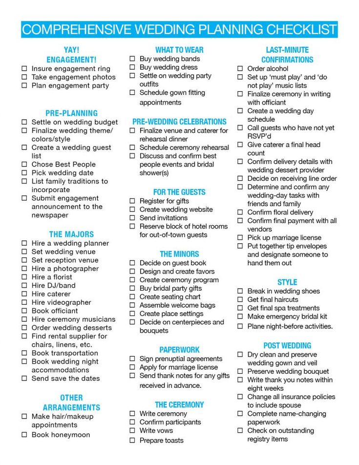 Wedding Reception Checklist Printable Wedding Planning Checklist 