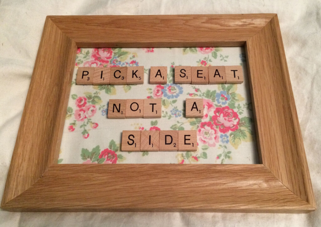 Wedding Sign I Made Using Scrabble Tiles And Cath Kidston Fabric For A 