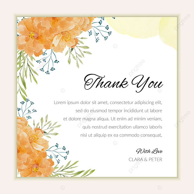 Wedding Thank You Card With Watercolor Flower Ornament Template For 