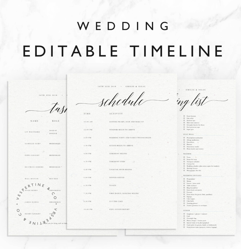 Wedding Timeline Template Minimal Bridal Wedding Day Etsy Wedding 