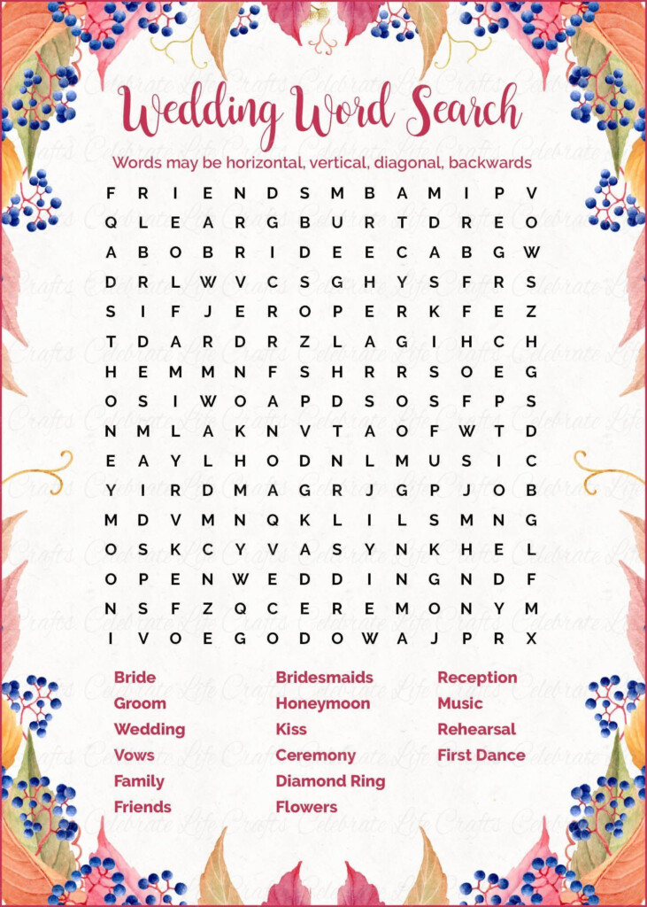 Wedding Word Search Fall Bridal Shower Game Falling In Love Fall 