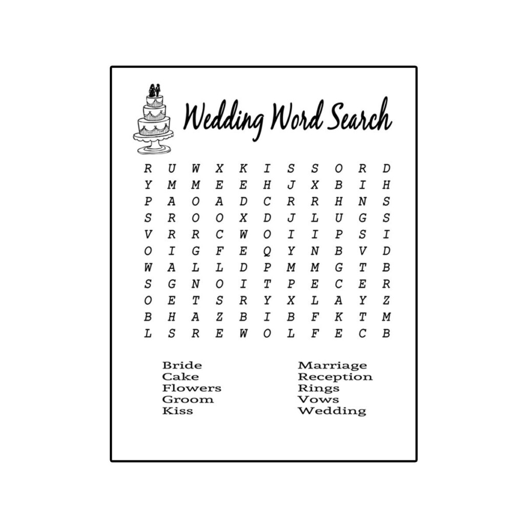 Wedding Word Search Printable Bridal Shower Game Wedding