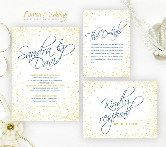 Yellow And Royal Blue Wedding Invitation Kits Printed On