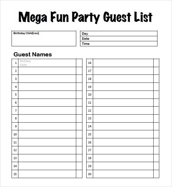 10 Guest List Templates Word Excel PDF Templates Guest List 