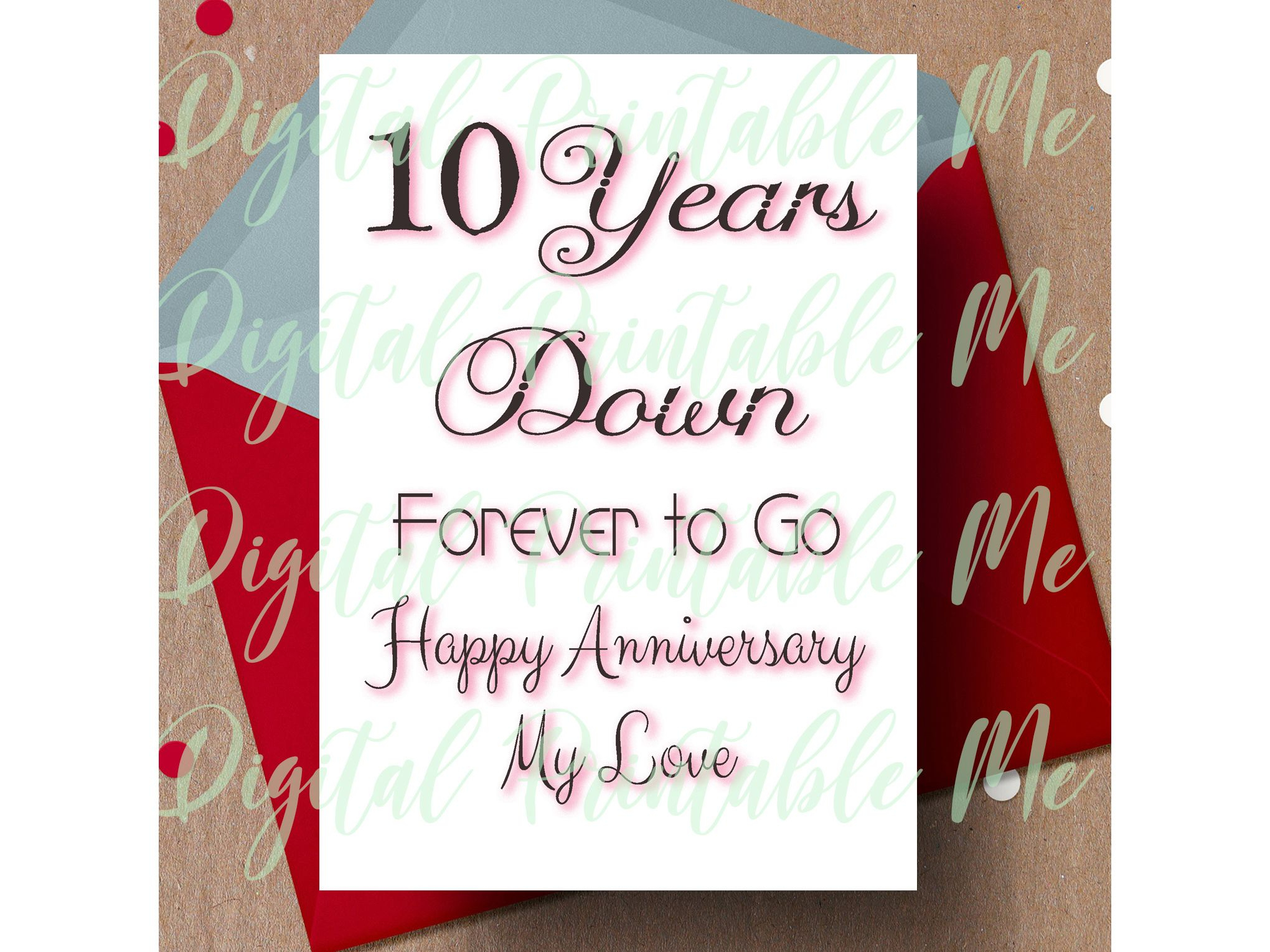 10th Anniversary Card Printable Graphic By DigitalPrintableMe 