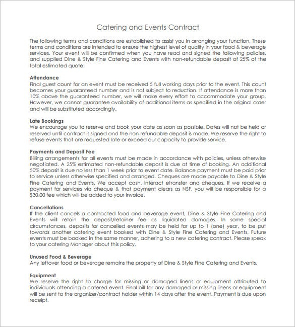 11 Catering Contract Templates Free Word PDF Documents Download 