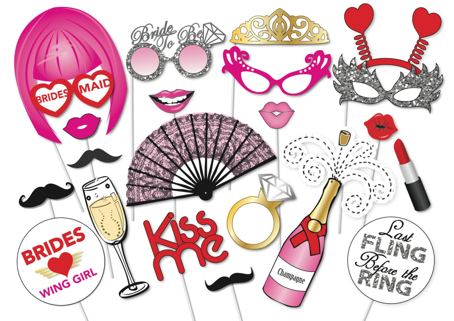 22pcs Hen Party Photo Booth Props Kit Night Games Accessories DIY 