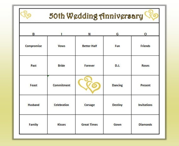 50th Anniversary Party Bingo Game 60 Cards Golden Anniversary And 