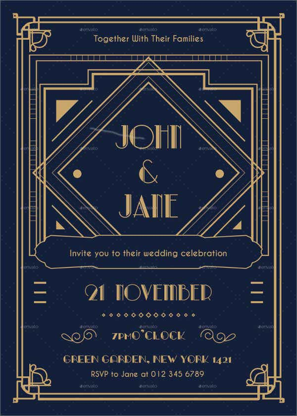 9 Art Deco Wedding Invitations PSD AI EPS Word Free Premium 