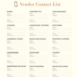 A Printable Vendor Contact List vendorlist amontanawedding Wedding
