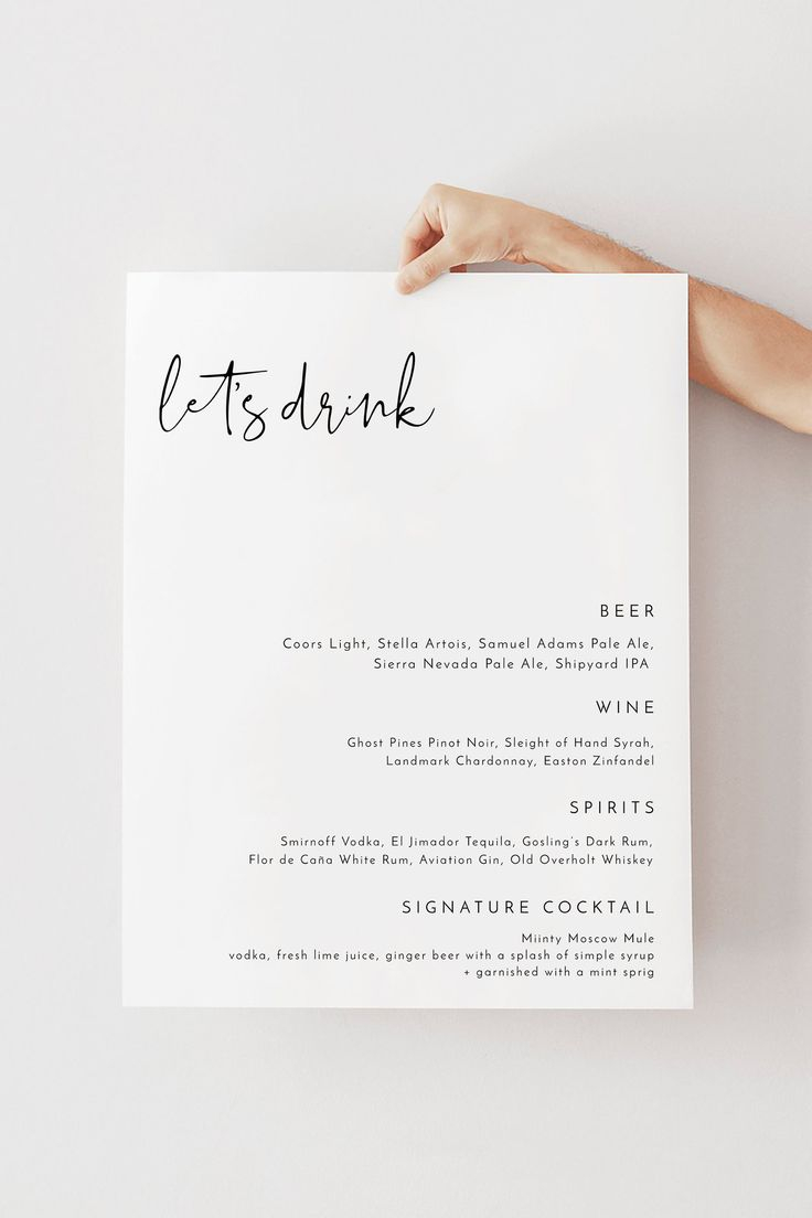 ADELLA Modern Wedding Bar Menu Template Minimalist Bar Menu Sign Let 