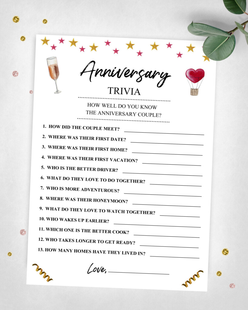 Anniversary Trivia Party Keepsake Game 25th 30th 40th Etsy In 2020 