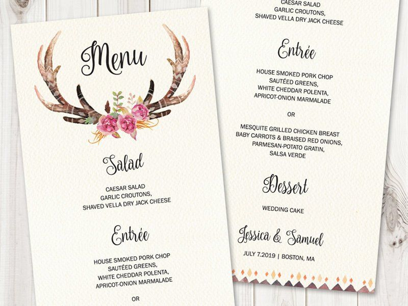 Antlers Wedding Menu The Hunt Is Over With Watercolor Flowers DIY