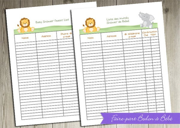 Baby Shower Guest List Template 8 Free Sample Example Format 