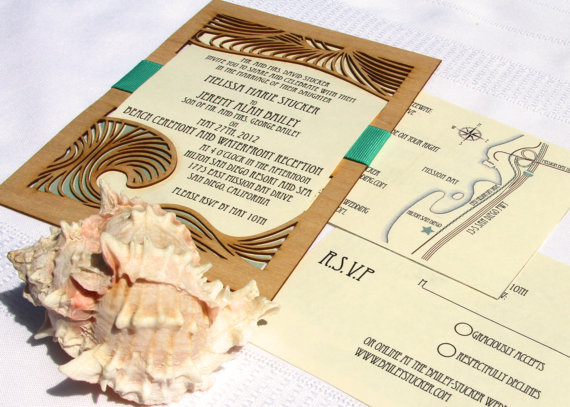 Beach Wedding Invitation And Response Card Made From Wood And Paper Unxia