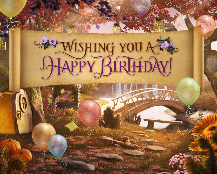 Birthday Enchantment Hidden Objects Game Seasonal ECard Blue