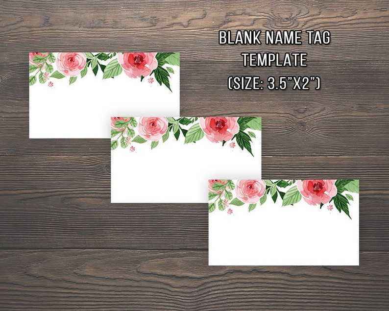 Blank Name Tag Template Floral Name Tags Floral Wedding Etsy