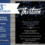 Blue 13th Birthday 13th Birthday Invitation 13 Years Old 13th