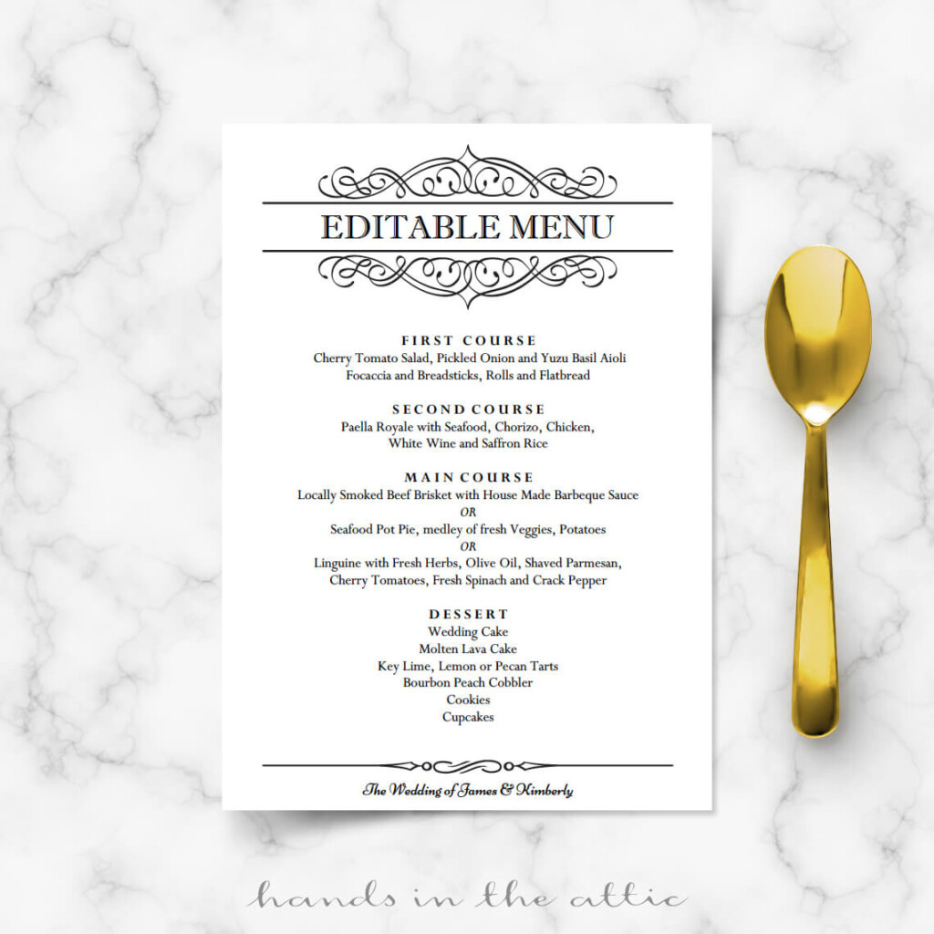 Calligraphic Wedding Brunch Menu Template Wedding Menu Cards Hands 