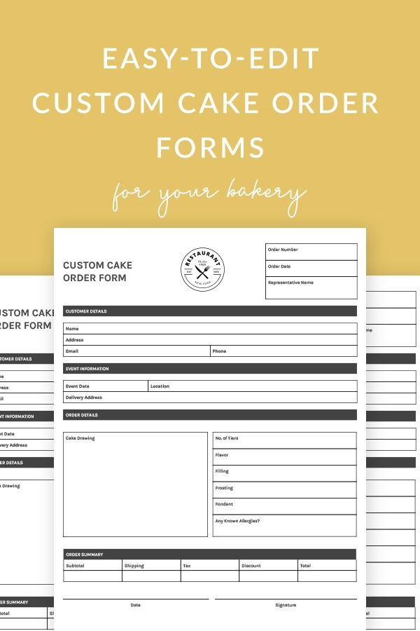 Custom Cake Order Form Cake Order Forms