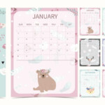 Cute 2022 Table Calendar Week Start On Sunday With Bear Cub That Use