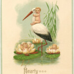 Cute Vintage Stork Card With Babies The Graphics Fairy