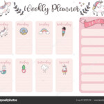 Cute Weekly Planner Background With Unicorn rainbow ice Cream cl Stock