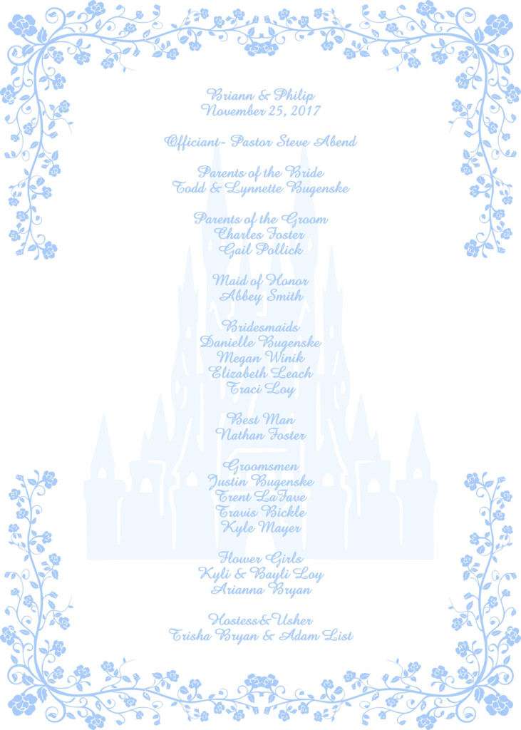 Digital Printable Cinderella Waltz Wedding Program Fan Be Our Guest 
