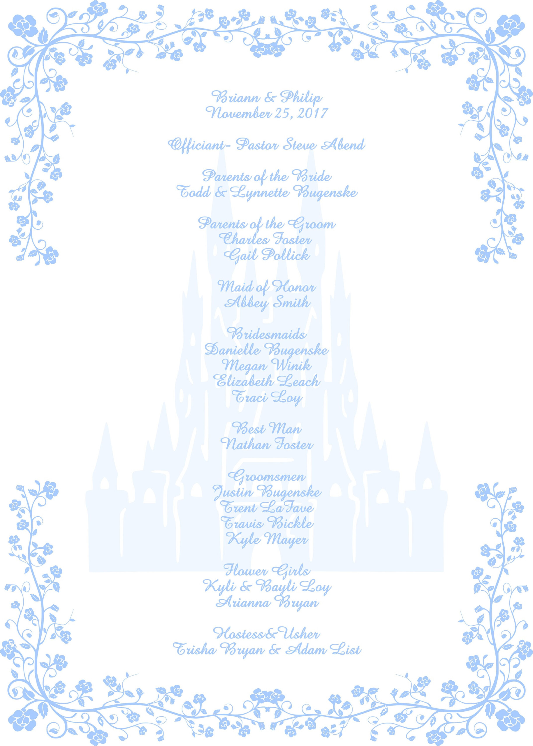 Digital Printable Cinderella Waltz Wedding Program Fan Be Our Guest